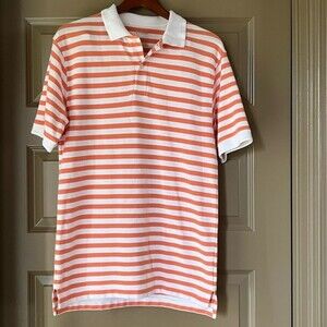 L.L. Bean Striped Short Sleeve Polo Shirt Pink White Mens Small